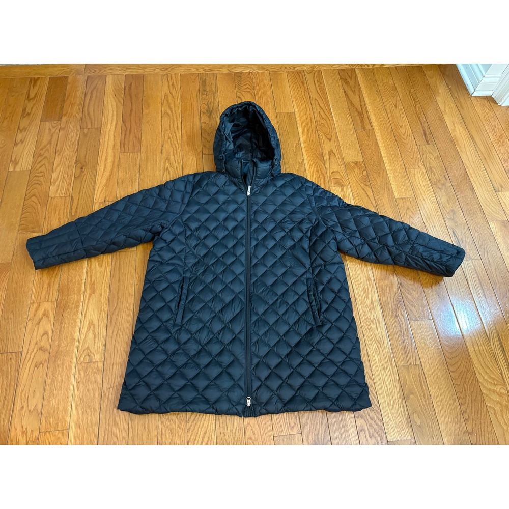 Lands' End Black Diamond Quilted Down Puffer Hooded Coat Womens 3X 24W-26W